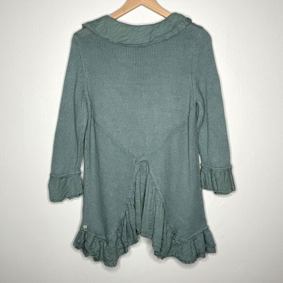 Pure Handknit Womens Cardigan Sweater Small / Medium Green Cotton Lagenlook Boho - Picture 2 of 11